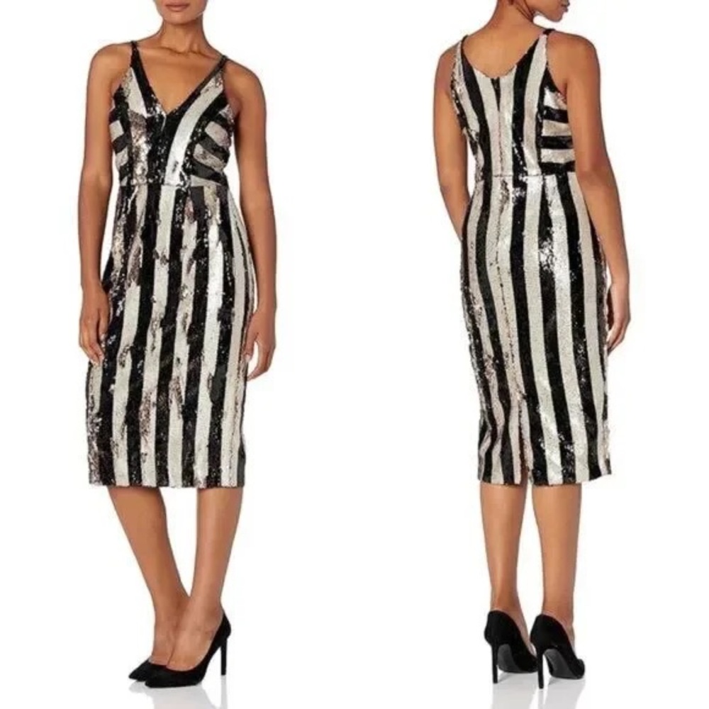 Dress the Population Margo striped sequin midi dress